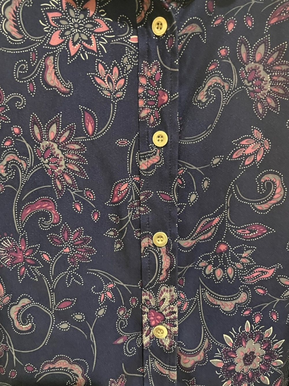 Mainstreet Blues Navy Paisley Blouse with Pink Accents - Picture 2 of 4